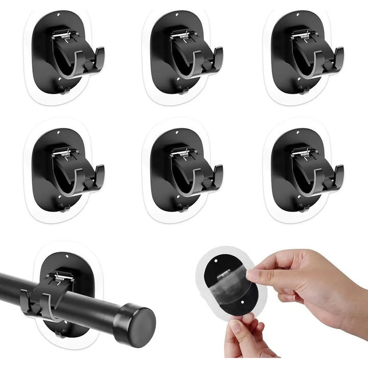 Set suporturi pentru tija de perdea, 6 piese, autoadezive, fara gaurire, pentru bucatarii si bai