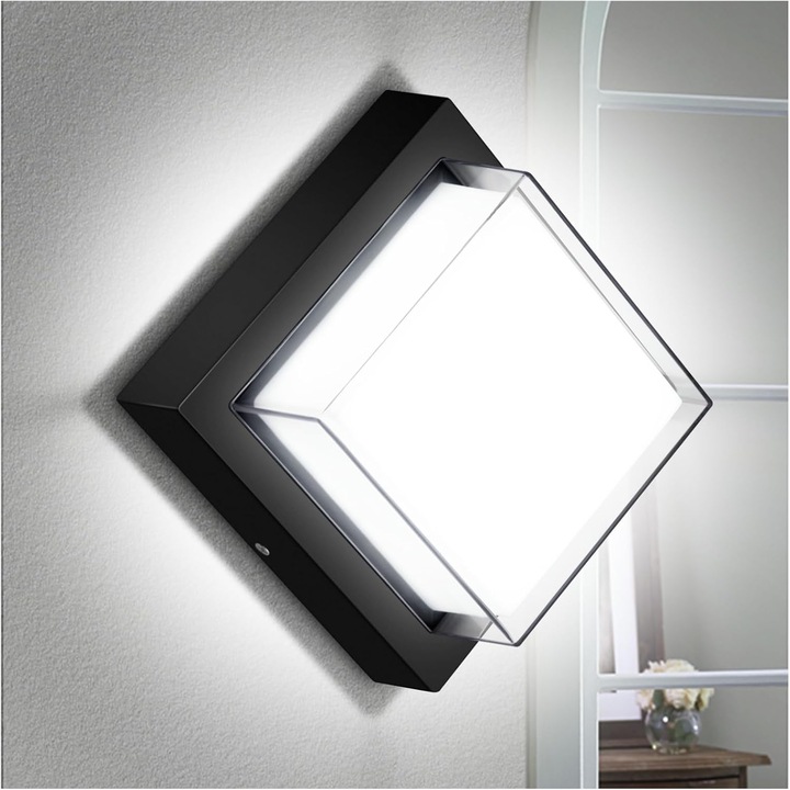 Aplica exterioara LED, 1000 lumeni, 6000K, forma diamant, neagra, 6.29x6.29x3.93 inch