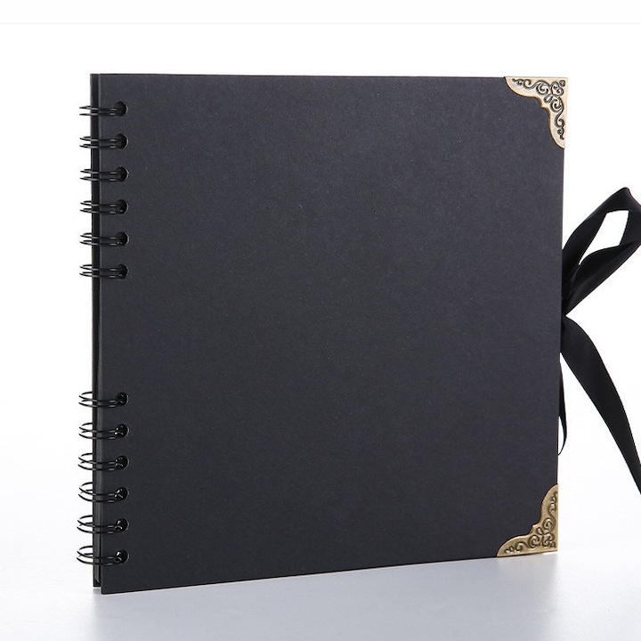 Album foto 2 piese 8 inch, negru, 30 pagini, coperta tare cu protectii metalice