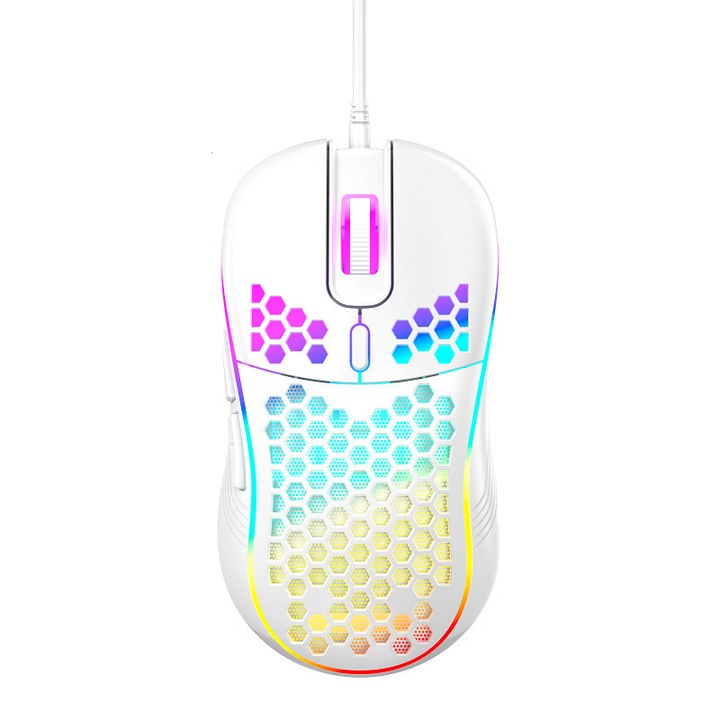 Mouse de gaming, 3 niveluri DPI ajustabile, design ergonomic, alb, 125x65x40mm