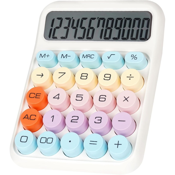 Calculator de birou, 12 cifre, ecran LCD mare, design ergonomic, alb