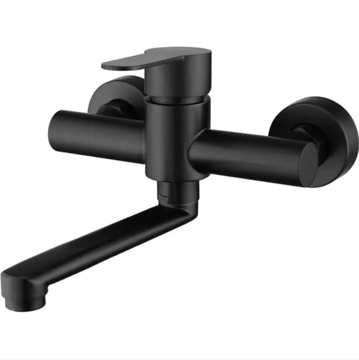 Baterie sanitara de perete din otel inoxidabil, robinet de bucatarie cu duza neagra, rotire 360°, 23x13x19.5cm