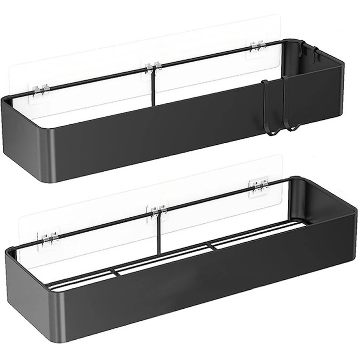 Suport de dus, set 2 bucati, capacitate mare, negru, fara gaurire