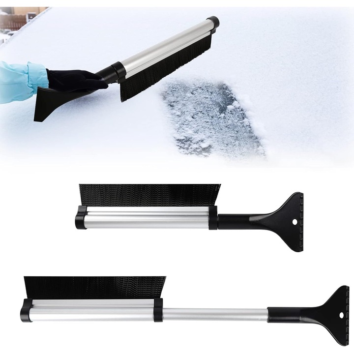 Lopata de zapada 2 in 1, 60cm, cu maner telescopic din aliaj de aluminiu, pentru curatarea masinii, articole deszapezire