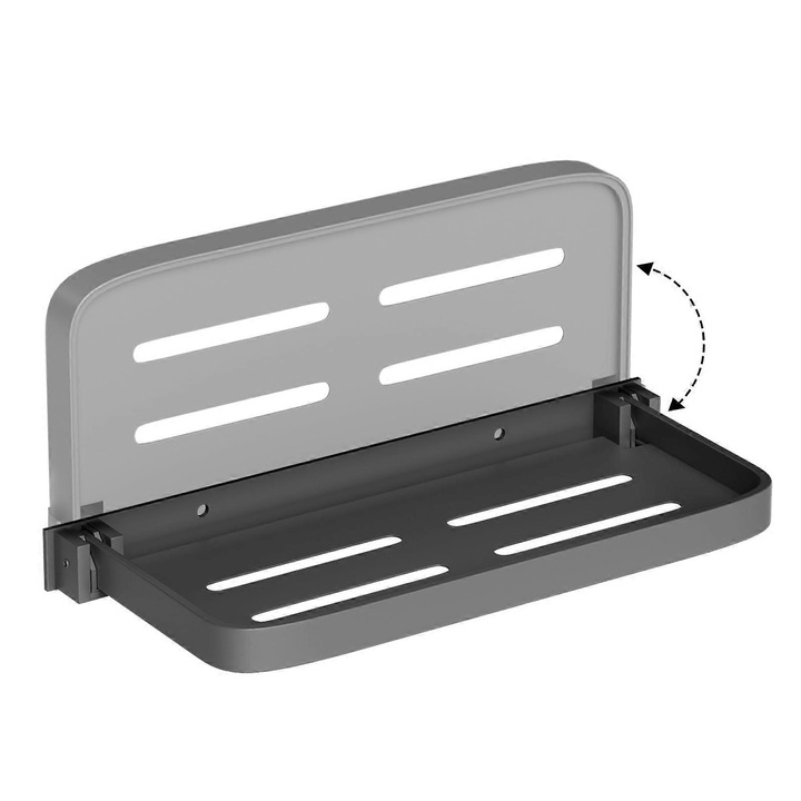 Raft pliabil din aluminiu, design compact, rezistent la umiditate, montare fara gaurire, gri
