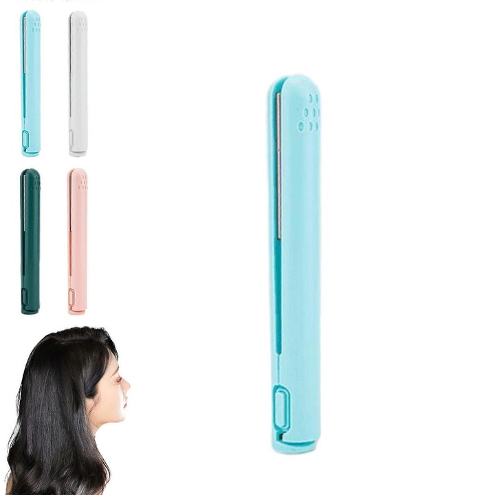 Ondulator mini 2 in 1, ceramic, compact, albastru, pentru par scurt