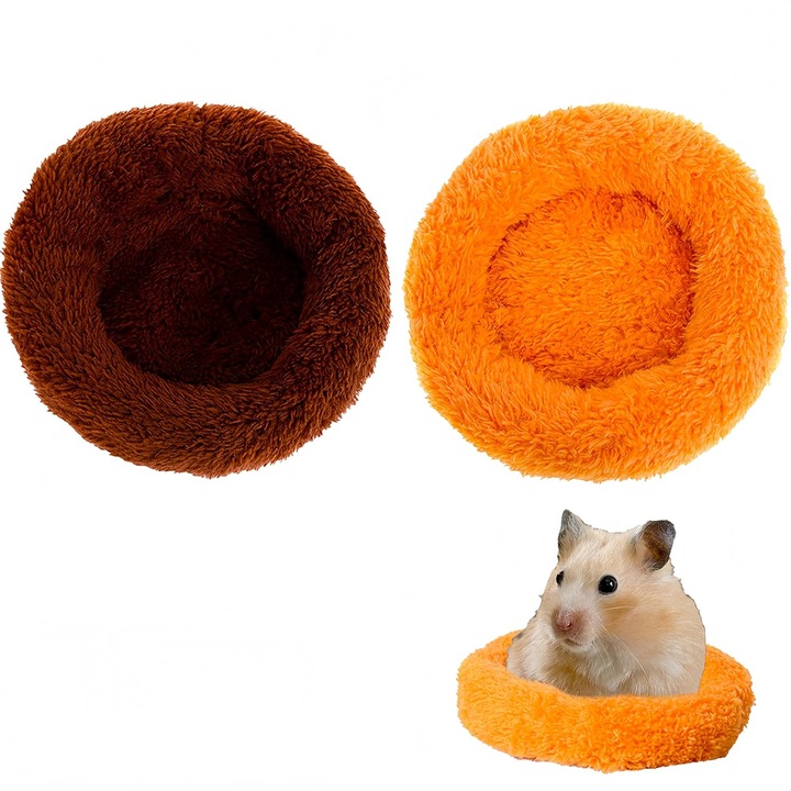 Set de doua culcusuri rotunde pentru hamsteri, 12cm, non-alunecare, potrivite pentru porcusori de guineea, arici, veverite si alte animale mici.