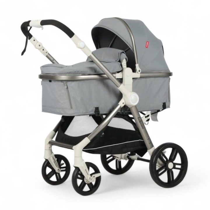 Carucior 2 in 1 Belecoo X1-9, Maner Reversibil, Suspensii Premium, Roti All-Terrain, 0-36 Luni