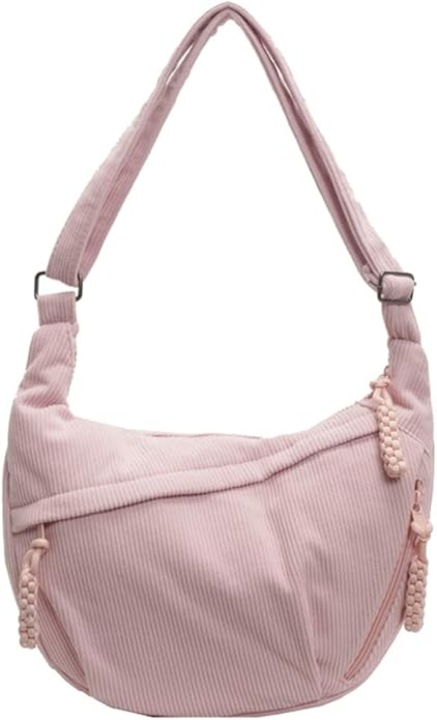 Geanta crossbody dama, forma semiluna, corduroy, 32x4x20cm, multifunctionala