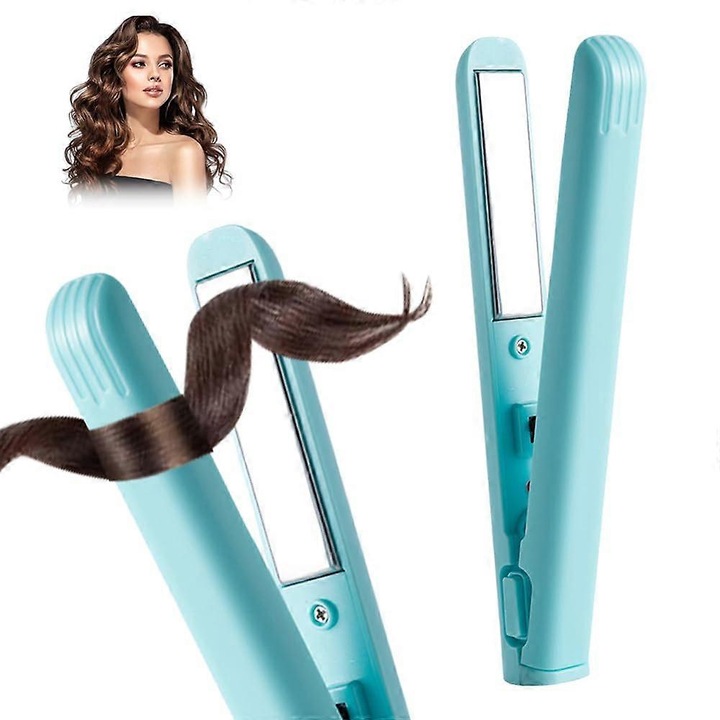 Placa de indreptat si ondulat par, 2 in 1, ceramica, compacta, albastra