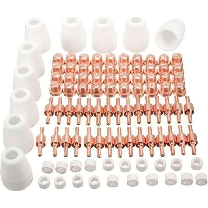 Set consumabile taiere plasma, 100 electrozi, 10 cupe de protectie, 40 duze, 20 inele de vortex, 30x30x30mm