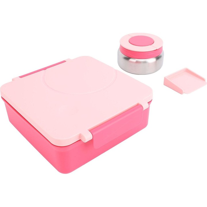 Cutie alimentara cu compartimente, roz, design prietenos, rezistent la scurgeri, lavabila la masina de spalat.