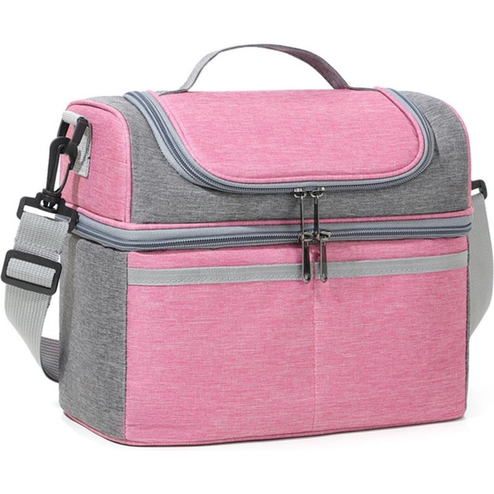 Geanta termo-izolanta, capacitate mare, design cu doua straturi, impermeabila, compartimente extensibile, pentru birou si picnicuri.