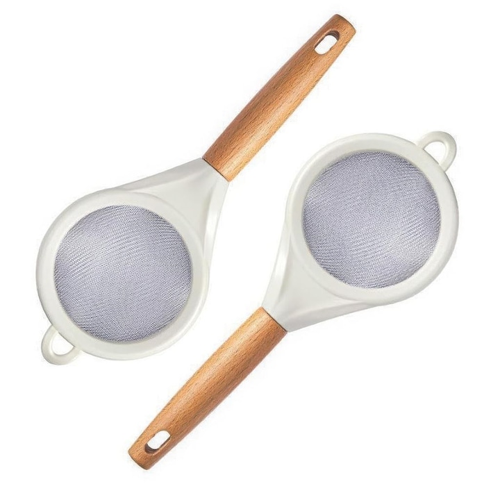 Set de site din otel inoxidabil cu manere, 25cm, design suspendat, pentru faina, zahar, otel inoxidabil + manere din lemn.