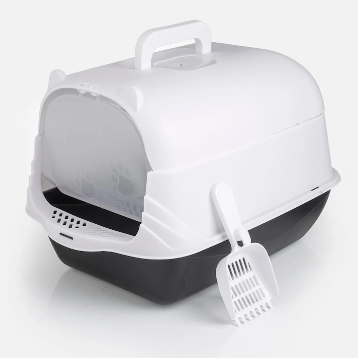 Litiera pisica inchisa cu capac 51x37x36 cm toaleta pisici anti miros cu filtru usa batanta tava nisip animale