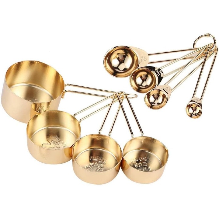 Set de ustensile de masurat din otel inoxidabil, 8 piese, cu linguri si cani de masurat, design elegant, multicolor