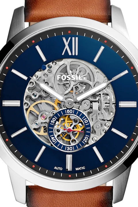 Fassil-ME3154, Ceas automatic cu o curea de piele, Ceasuri de moda pentru barbati Maro