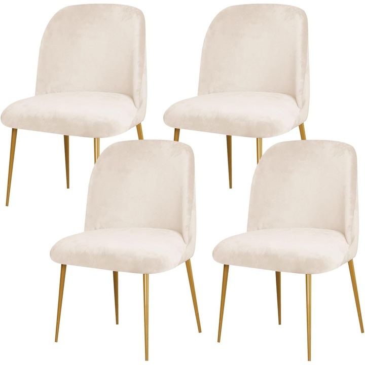 Husa scaun cu spatar curbat, set de 4 piese, stil medieval si modern, elastic, bej, dimensiuni 35-40cm x 45-50cm x 40-45cm