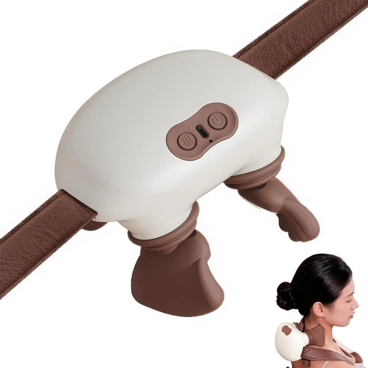 Aparat de masaj pentru gat si spate, 3 viteze ajustabile, functie de incalzire, design ergonomic, silicon prietenos cu pielea