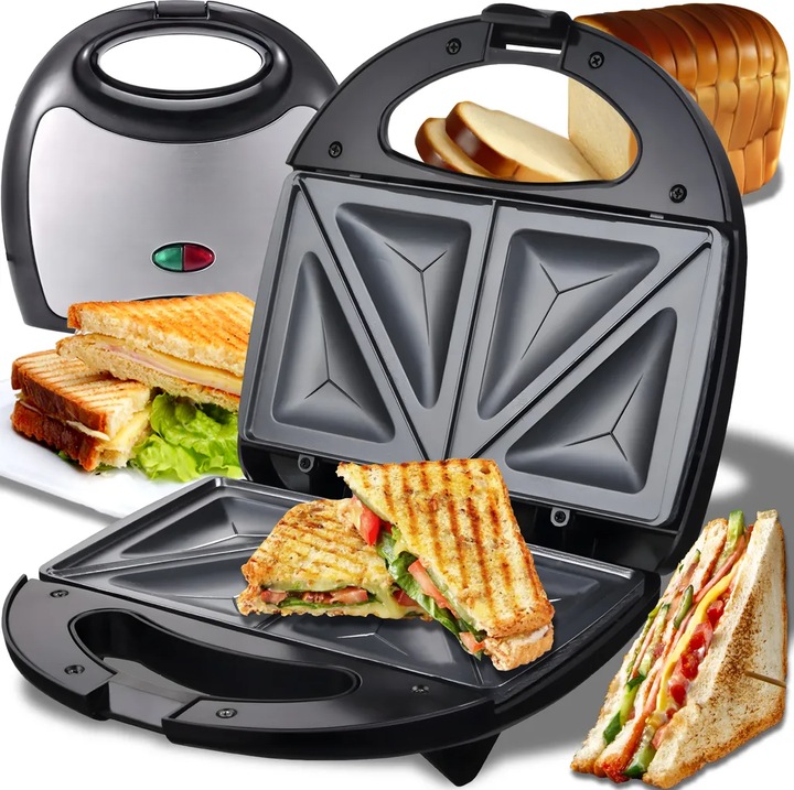 Sandwich maker, 750W, capacitate pentru doua sandvisuri, design compact, 22.5x22x8.5cm