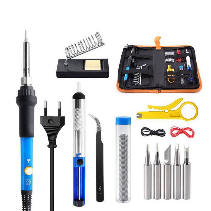 Set unelte de lipit, 17 piese, 60W, temperatura maxima 300C, multicolor