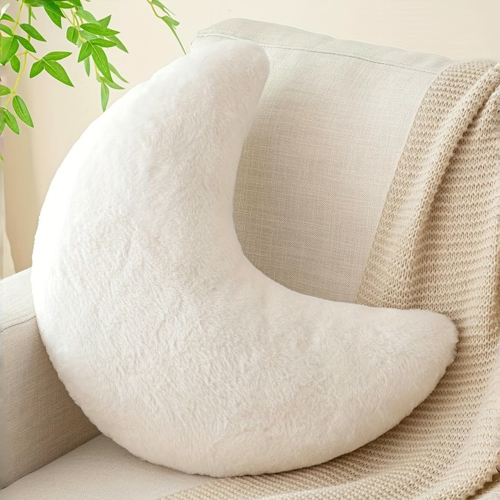 Perna decorativa in forma de luna, blana sintetica moale, 50cm diametru