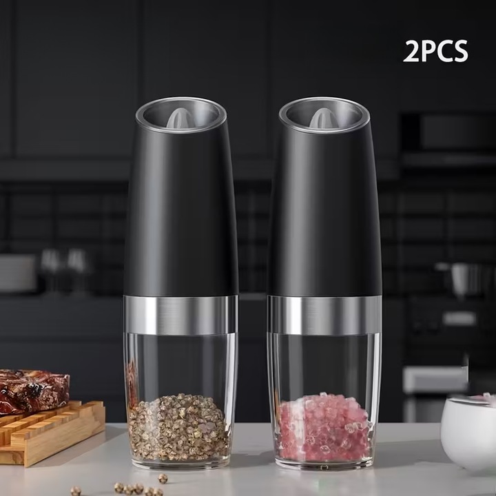 Set 2 rasnite electrice pentru sare si piper, design modern, capacitate mare, cu lumina LED