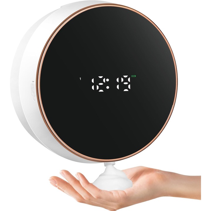 Dispenser automat de sapun spumant, alb, capacitate 200 ml, reincarcabil, cu afisaj LCD, setari ajustabile