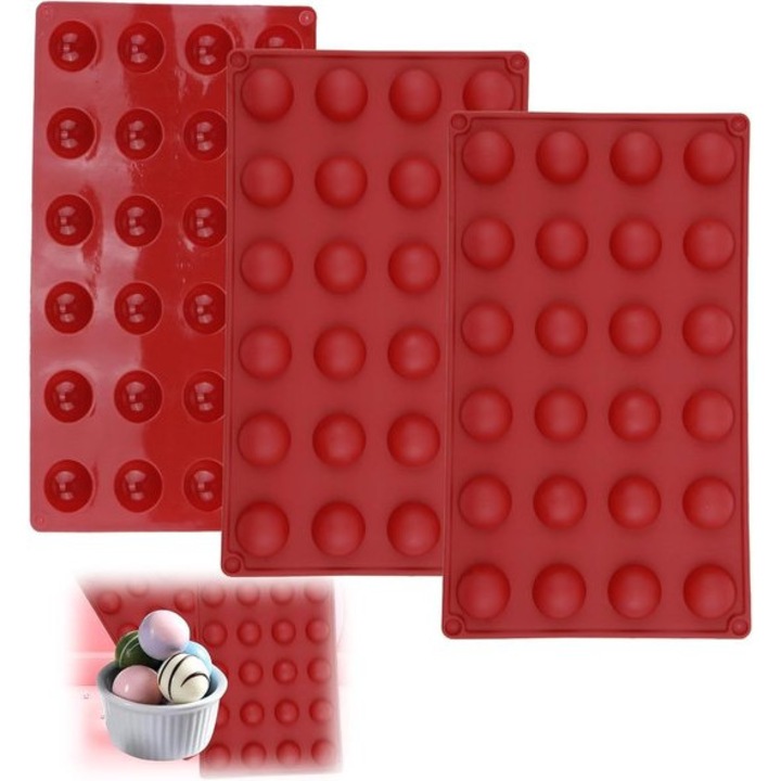 Set de 3 forme prajituri semirotunde, 24 compartimente, silicon alimentar, rezistent la caldura
