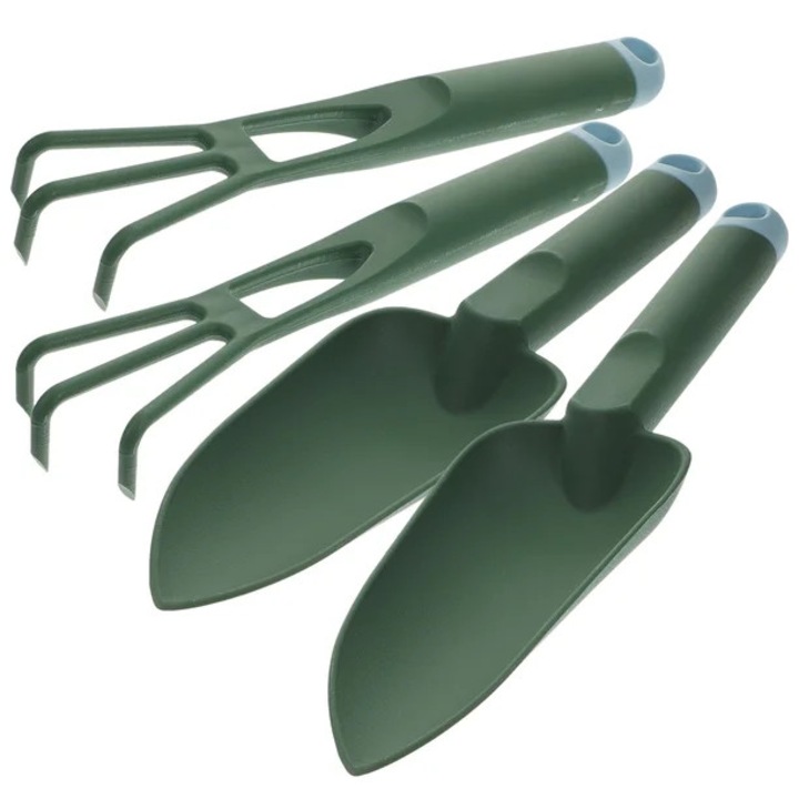 Set unelte de gradinarit, lopata si grebla din plastic, pentru plante de interior, flori in ghiveci, bonsai, 2 bucati