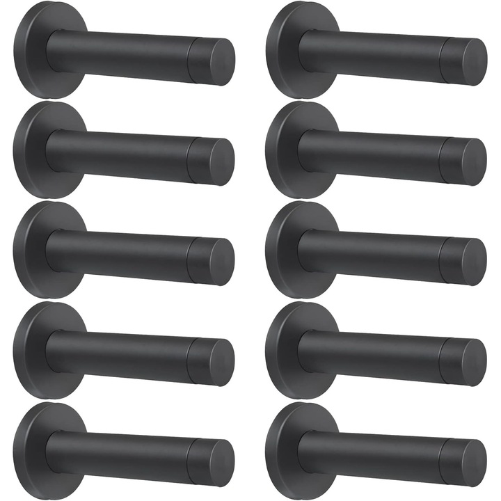 Set 3 opritoare de usa din otel inoxidabil 304, cu capace din cauciuc, montare pe perete, negru mat, 90mm