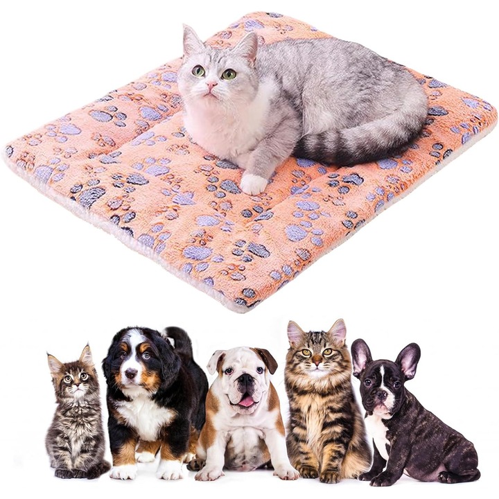 Saltea autoincalzitoare pentru pisici si caini, 69x52cm, cu husa lavabila si baza antiderapanta, set.