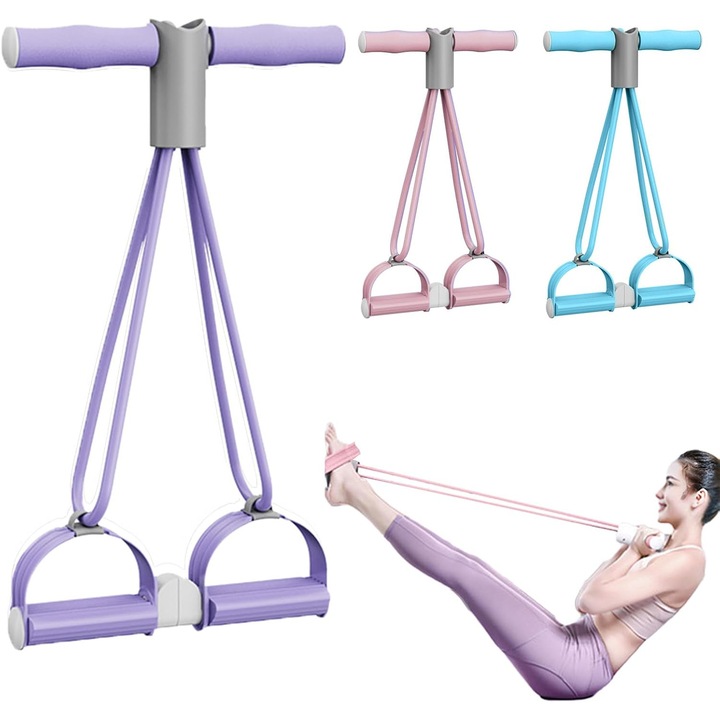 Banda de rezistenta cu pedale detasabile, 30 lb, pentru antrenament abdominal, talie, brate si picioare, multicolor