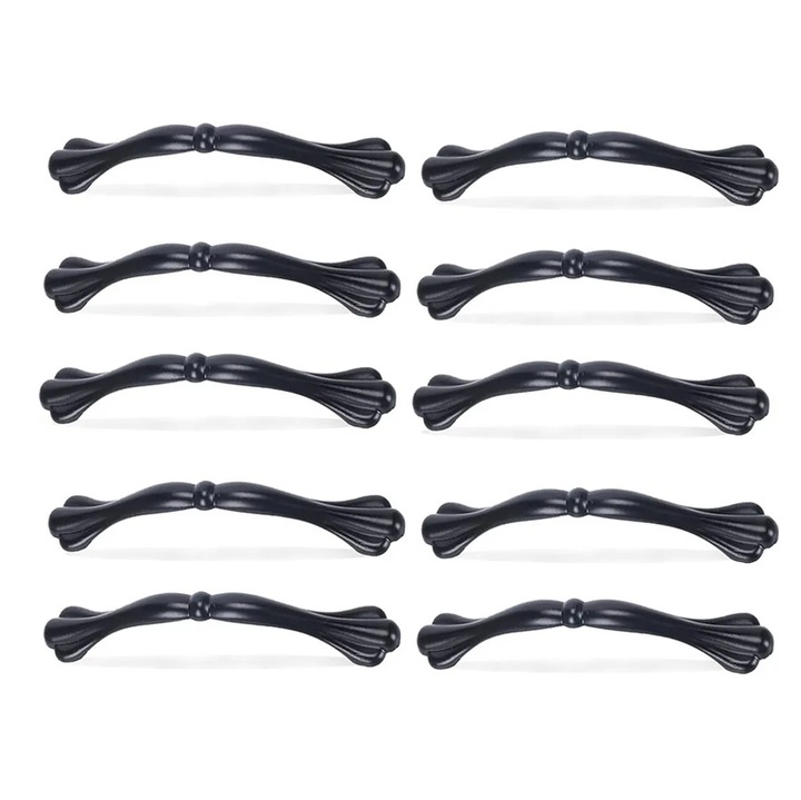 Manere usa, set 10 buc, aluminiu solid, negru, 165x25mm