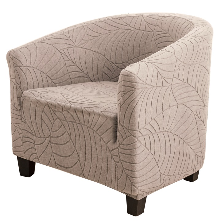 Husa pentru scaun, elastic, design jacquard, culoare nisip, set de protectie pentru mobilier