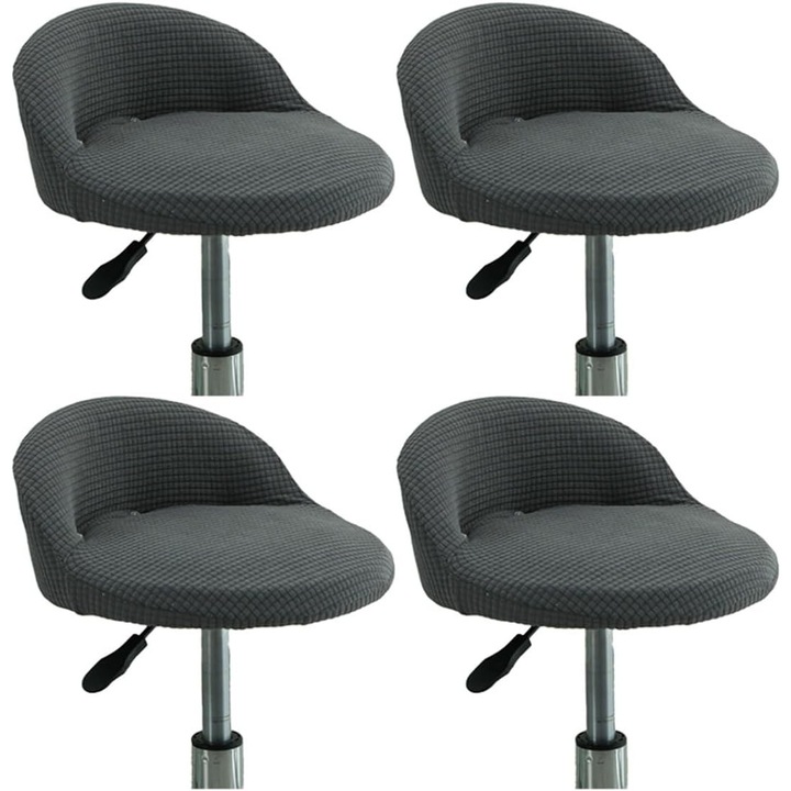 Set huse elastice pentru scaune cu spatar scurt, gri inchis, 4 piese, pentru utilizare acasa si hotel