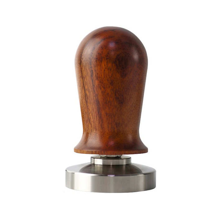 Tamper espresso manual, 51mm, baza din otel inoxidabil, cu maner din lemn, set accesorii pentru cafea
