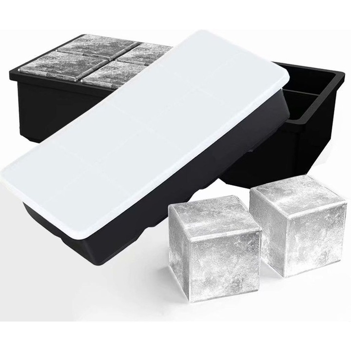 Set forme cuburi de gheata din silicon, 2 bucati, 5x5x5 cm, reutilizabile, cu capac