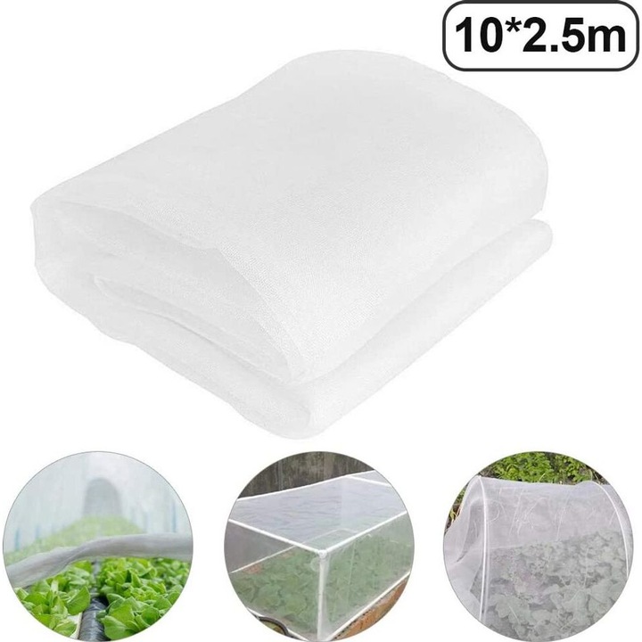 Plasa de protectie pentru gradina, 2.5m x 10m, rezistenta la UV, transparenta, durabila