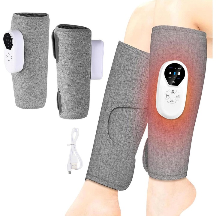 Set de 2 aparate de masaj pentru picioare, functii de presiune aer si incalzire, 3 moduri, design wireless