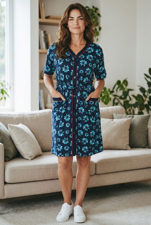 Capot dama cu maneca scurta, StarFashion, bumbac, Albastru deschis