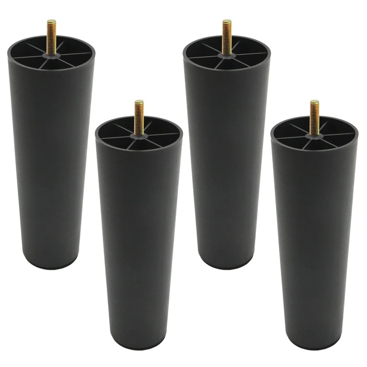 Picioare de mobilier din plastic, set de 4, 20cm, design clasic, negru