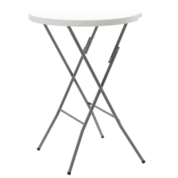 Сгъваема кръгла градинска маса 80 см, маса от HDPE, устойчива на атмосферни влияния, рамка от стомана, D80xH110 см, бяла