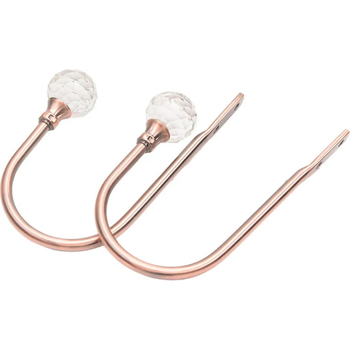 Set de 2 carlige pentru perdele, fier si cristal artificial, 15.5cm, rezistenta ridicata, culoare transparenta