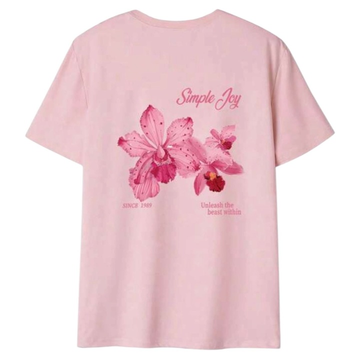 Lány póló, virágmintás, rózsaszín, 14 éves