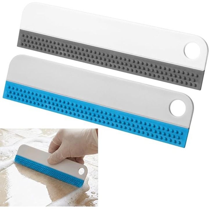 Set 2 Stergatoare Mini pentru Geam, Design Bicolor, Gri si Albastru, Dimensiuni Compacte