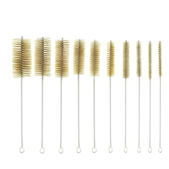 Set de 10 perii pentru curatarea tevilor, 30cm, rezistente la rugina, dimensiuni variate 10-50mm