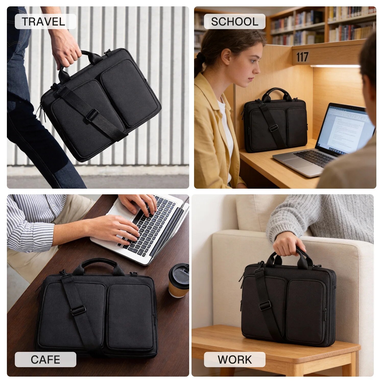Geanta laptop, 15.6 inch, gri, cu curea ajustabila, pentru uz acasa sau birou, set cu buzunare suplimentare