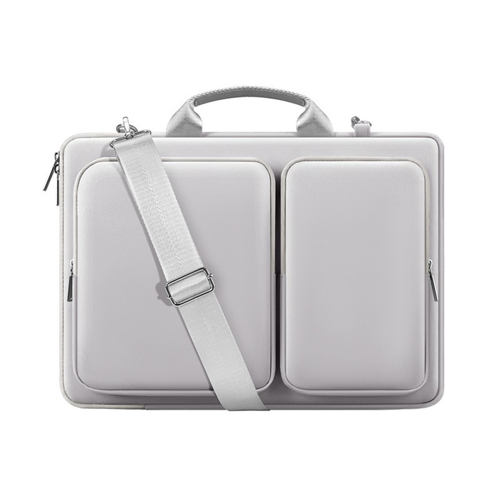 Geanta laptop, 15.6 inch, gri, cu curea ajustabila, pentru uz acasa sau birou, set cu buzunare suplimentare