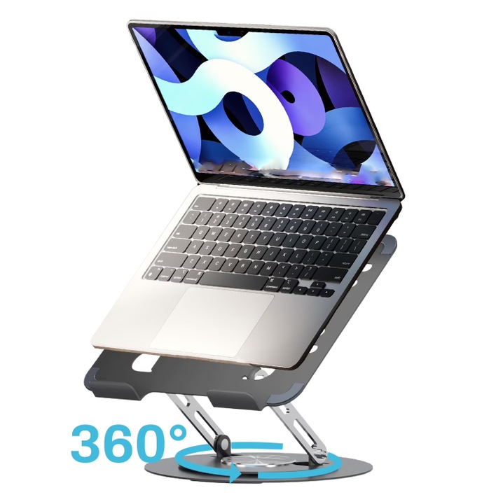Suport laptop, portabil, pliabil, pana la 17 inch, negru, ajustabil ergonomic, design cu ventilatie eficienta